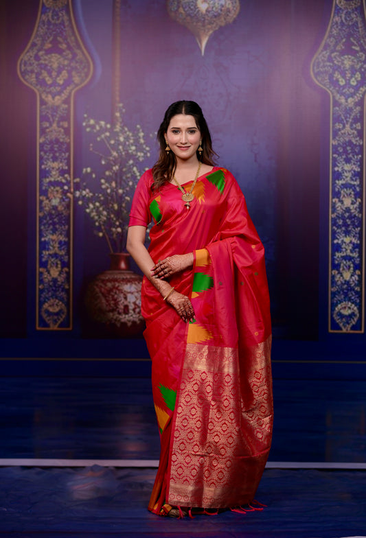 Red Temple Border Silk Saree