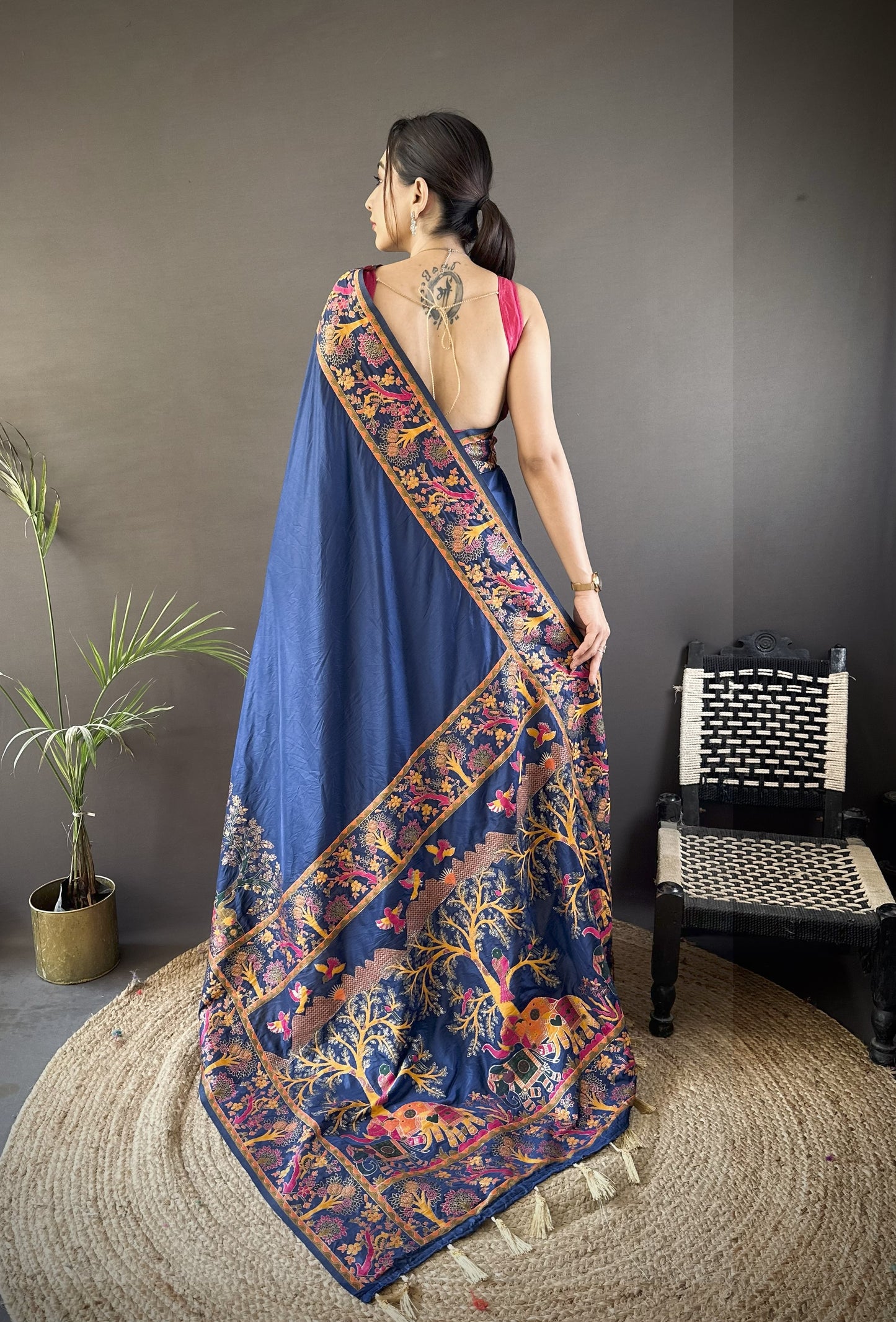 Blue Pashmina Soft Silk Saree
