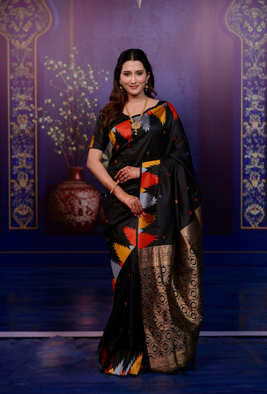 Black Temple Border Silk Saree
