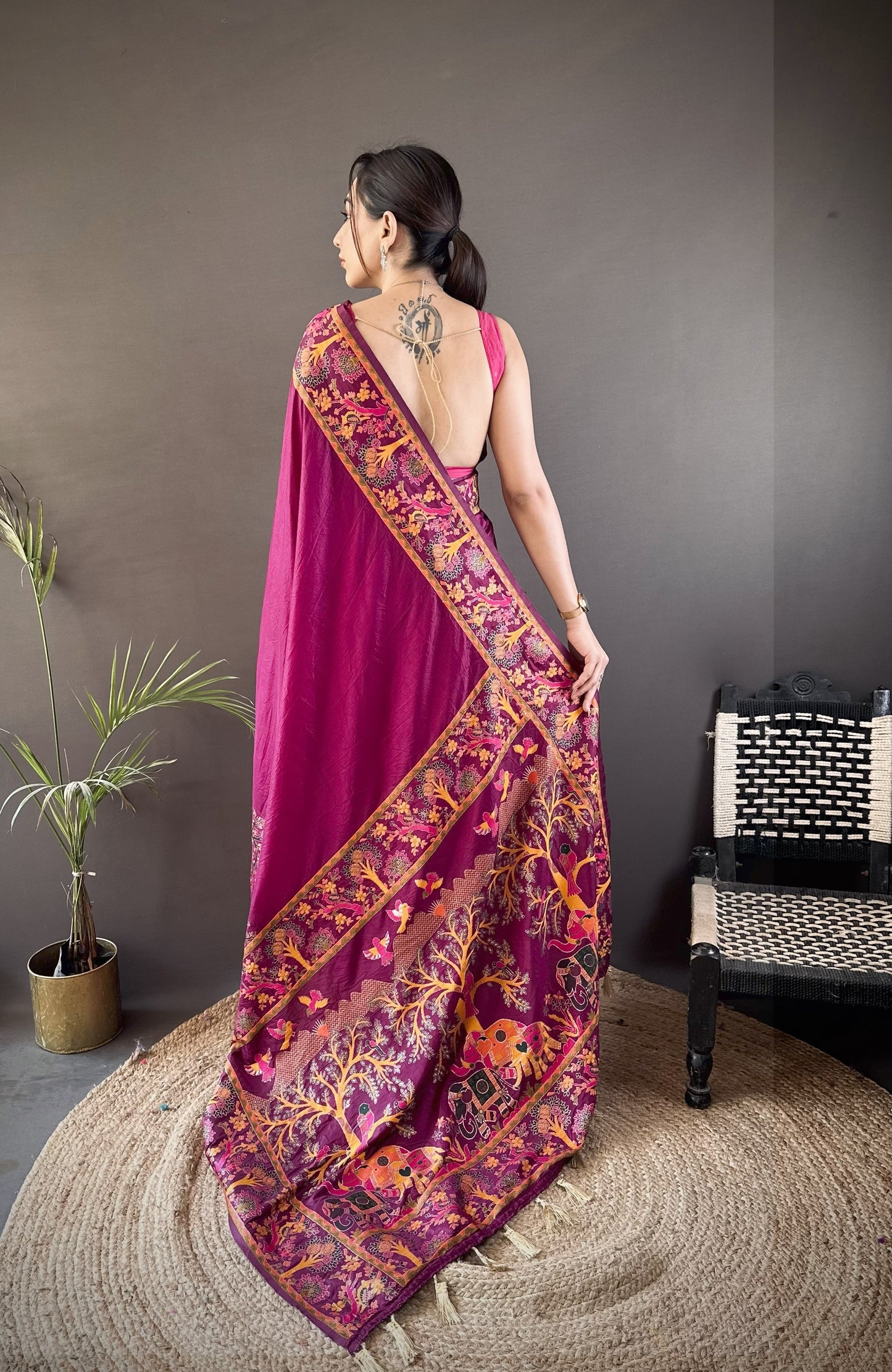 Purple Pashmina Soft Silk Saree