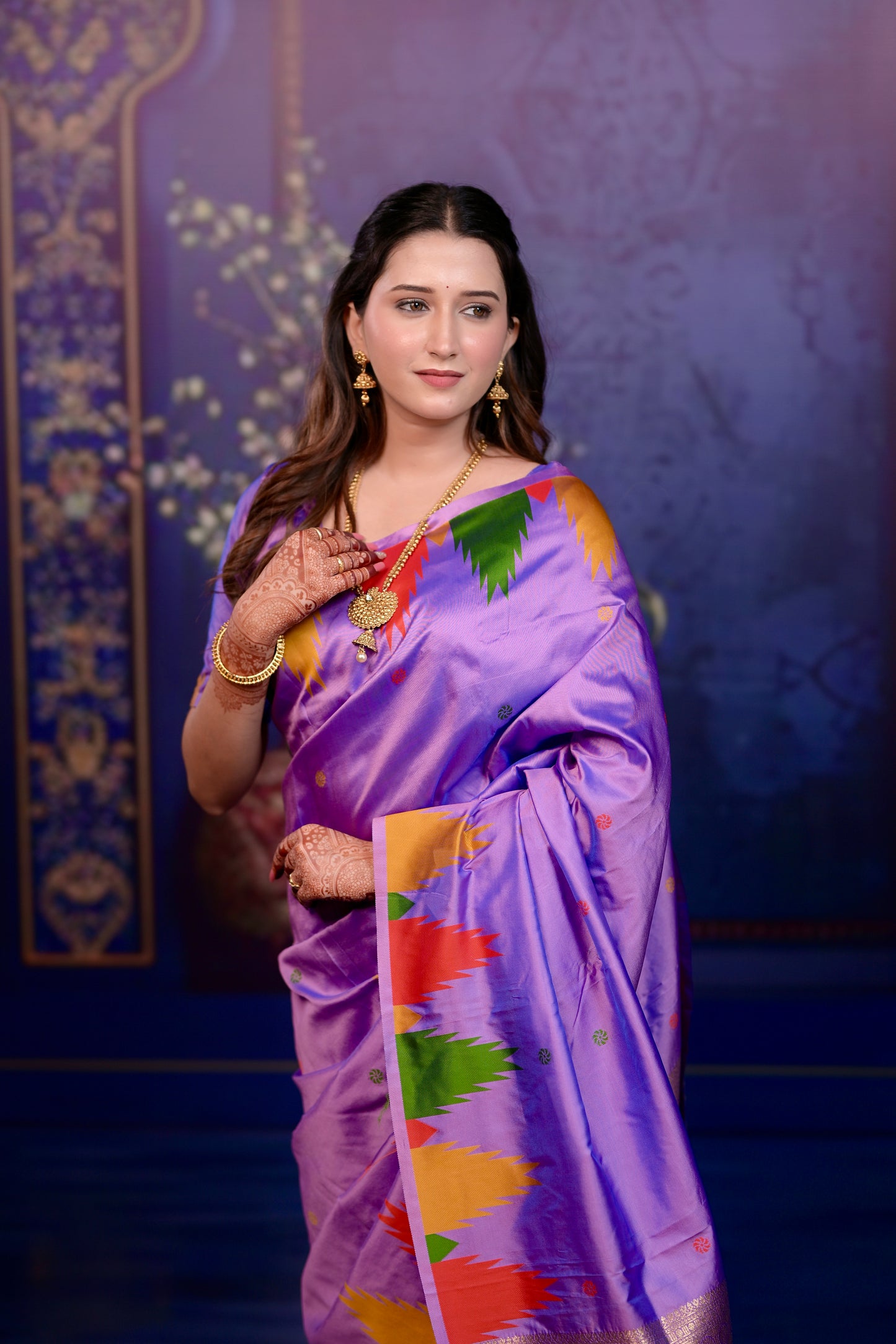 lavender Temple Border Silk Saree
