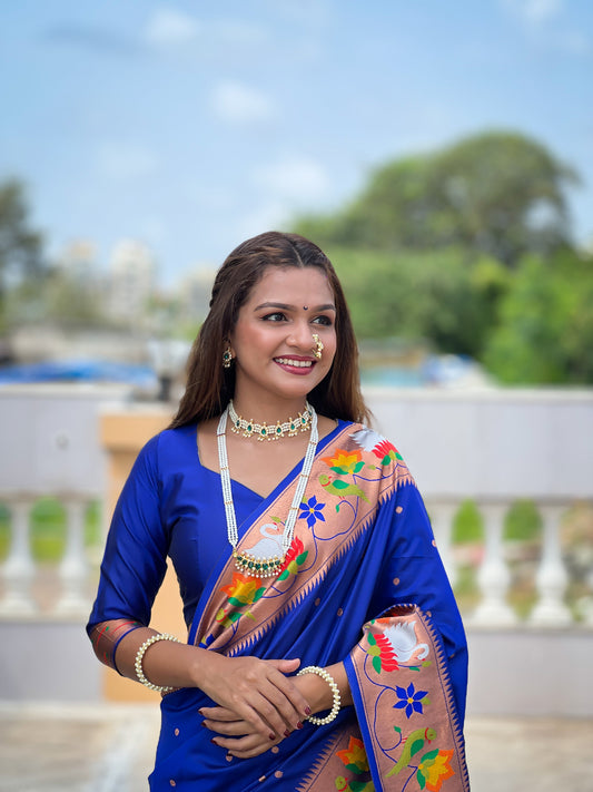 Blue Yeola Style Rajhans Paithani Saree