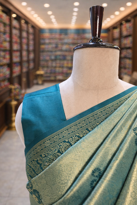 Saundarya Pista Green Kanjivaram Tissue Soft Silk Saree