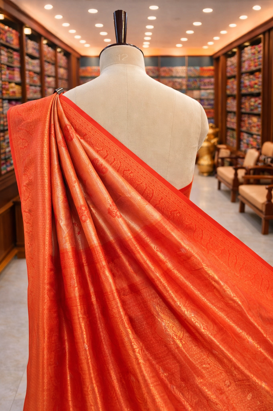 Saundarya Orange Kanjivaram Tissue Soft Silk Saree