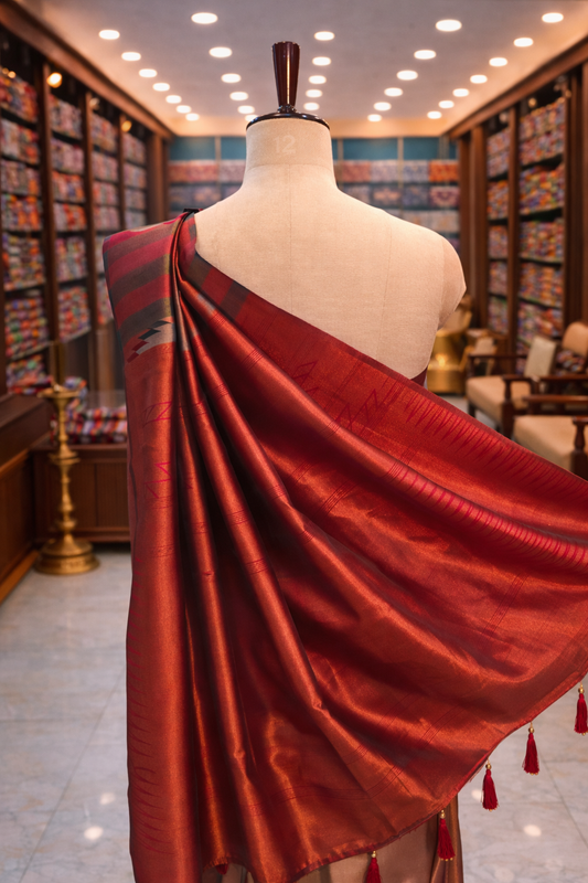 Beige Brown Temple Border Kanjivaram Soft Silk Saree