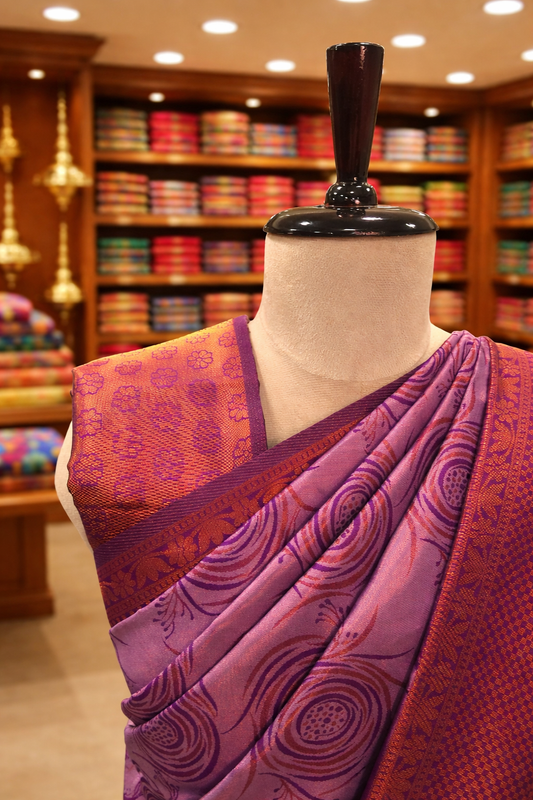 Lovender Lila Kanjivaram tissue soft Silk Saree