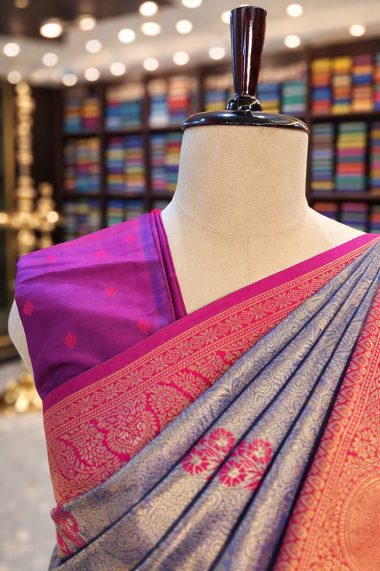 Saundarya Royal Blue with Red Banglori Tissue Silk Soft Saree