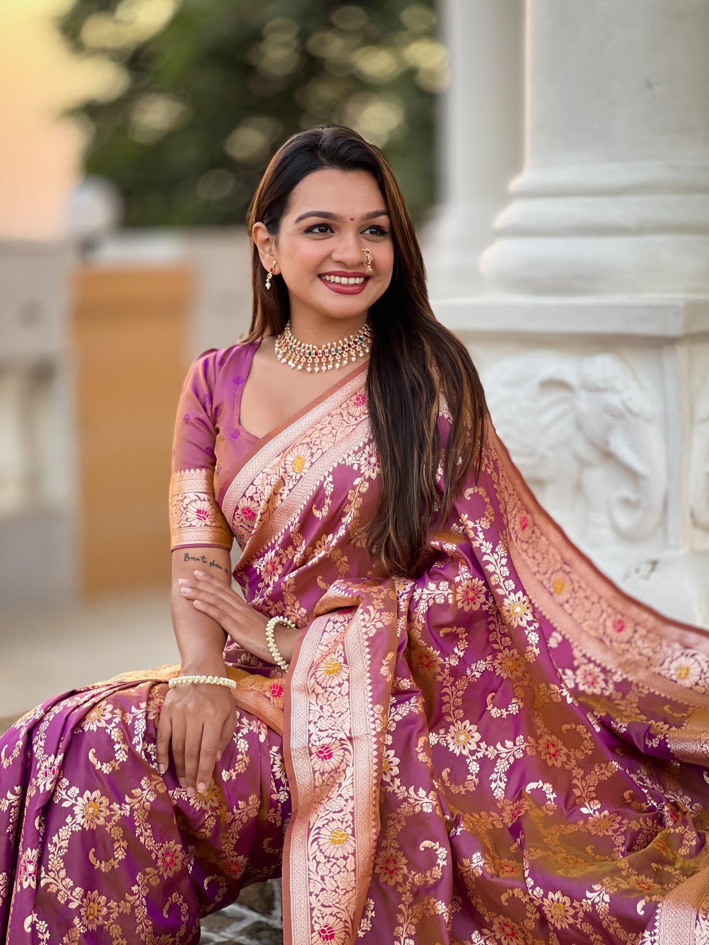 Onion Pink Banarasi Soft Silk Saree