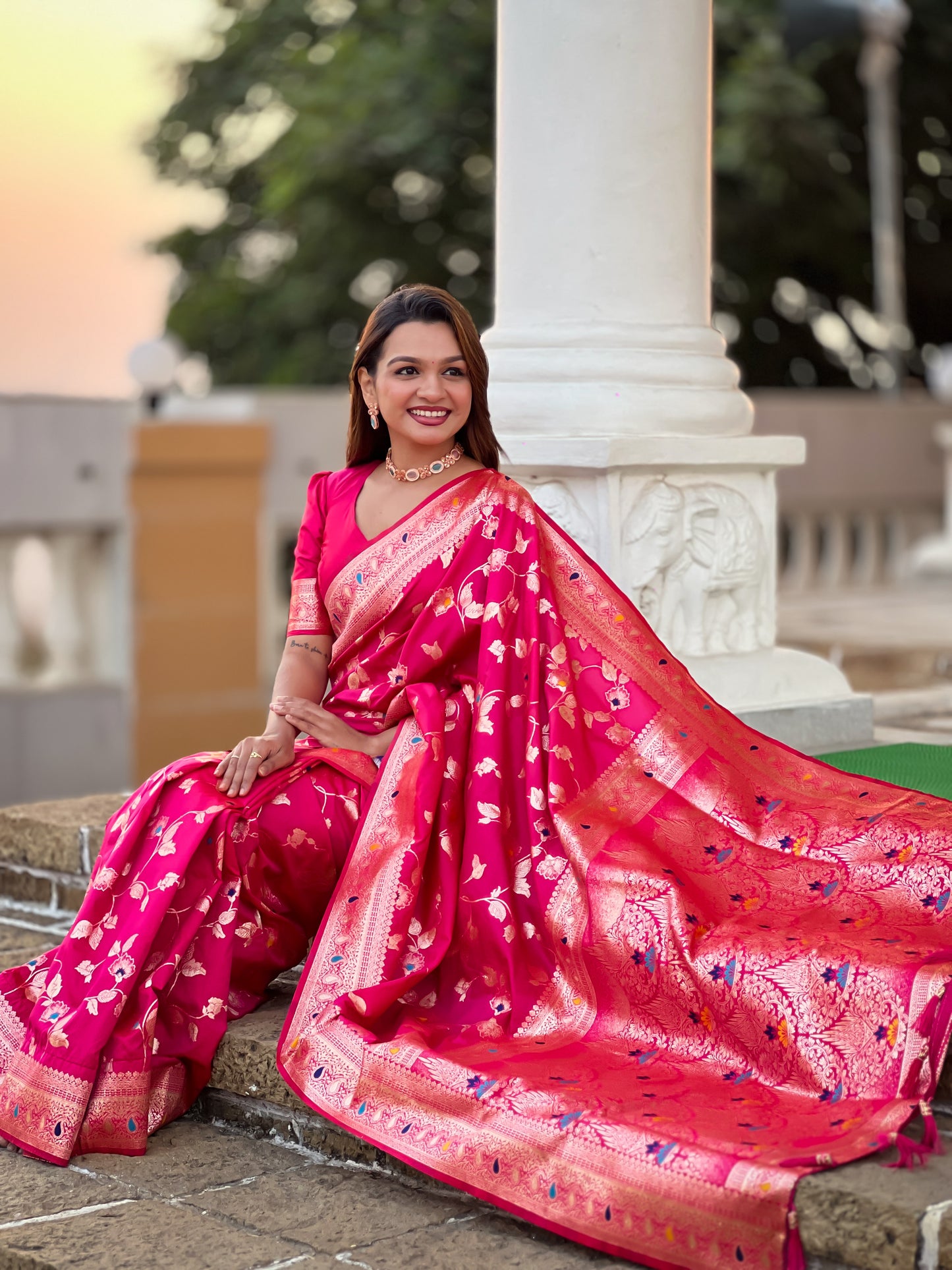 Rani Banarasi Silk Saree with Intricate Zari Work