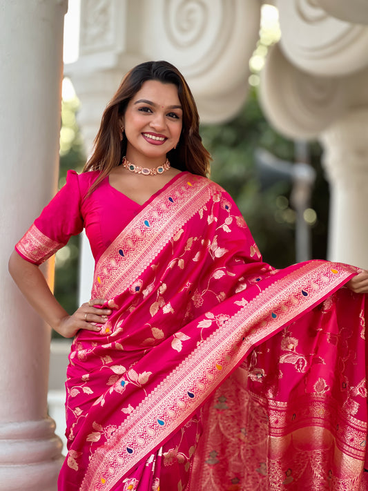 Rani Banarasi Silk Saree with Intricate Zari Work