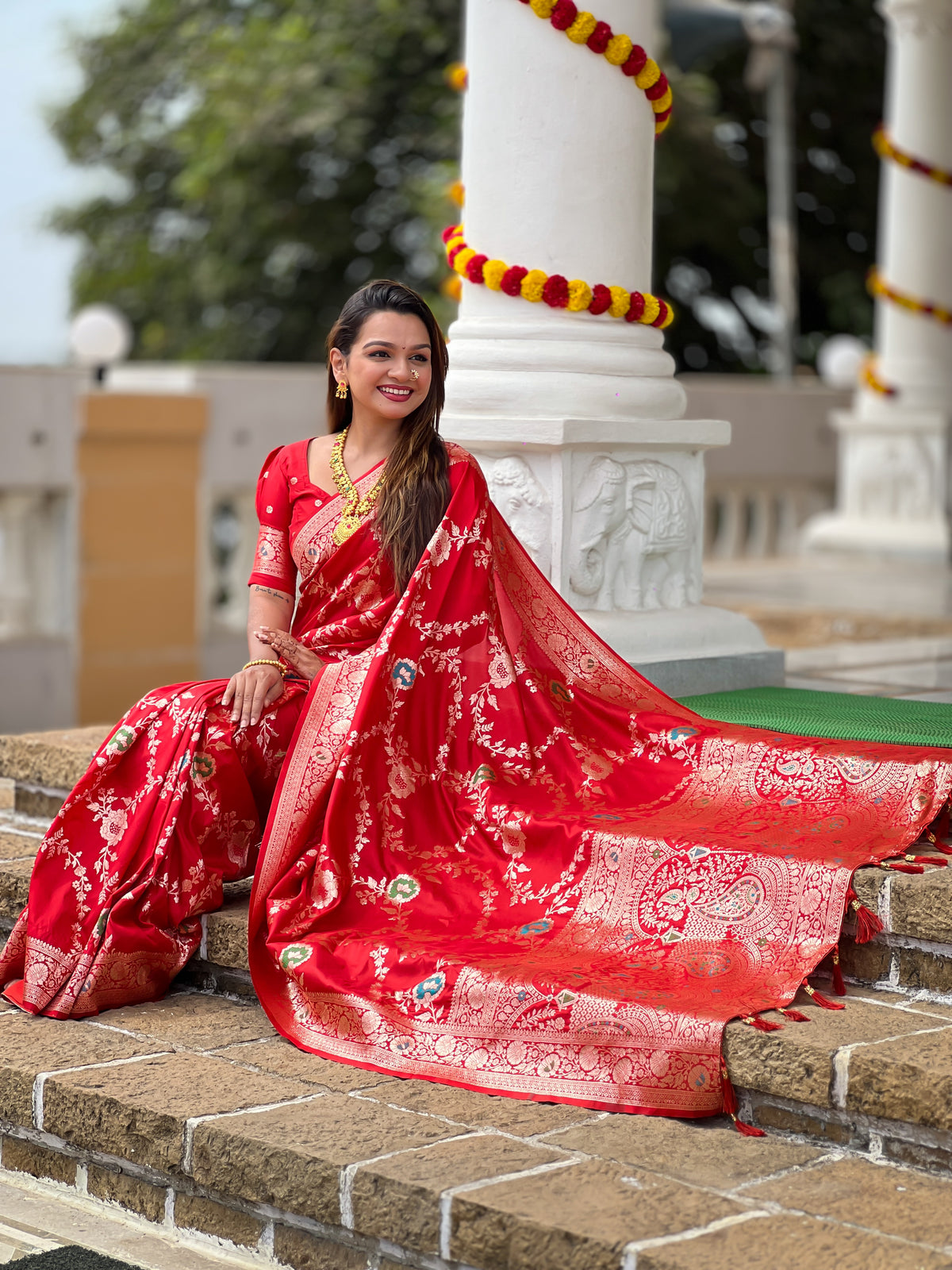 Red Banarasi Silk Saree with Intricate Zari Work