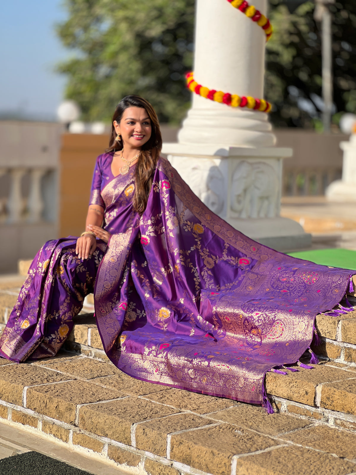 Wine Banarasi Silk Saree with Intricate Zari Work