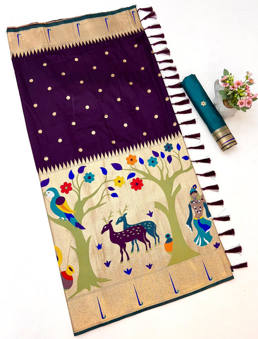 Dark Wine Half All Over Brocket Paithani Saree