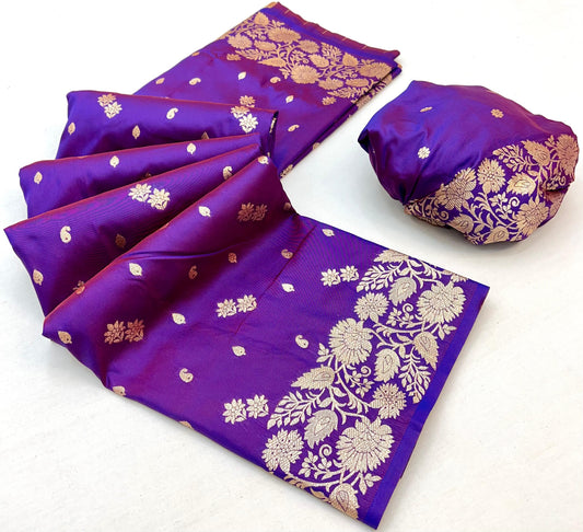 Violet Elegant Two-Tone Banarasi Silk Saree