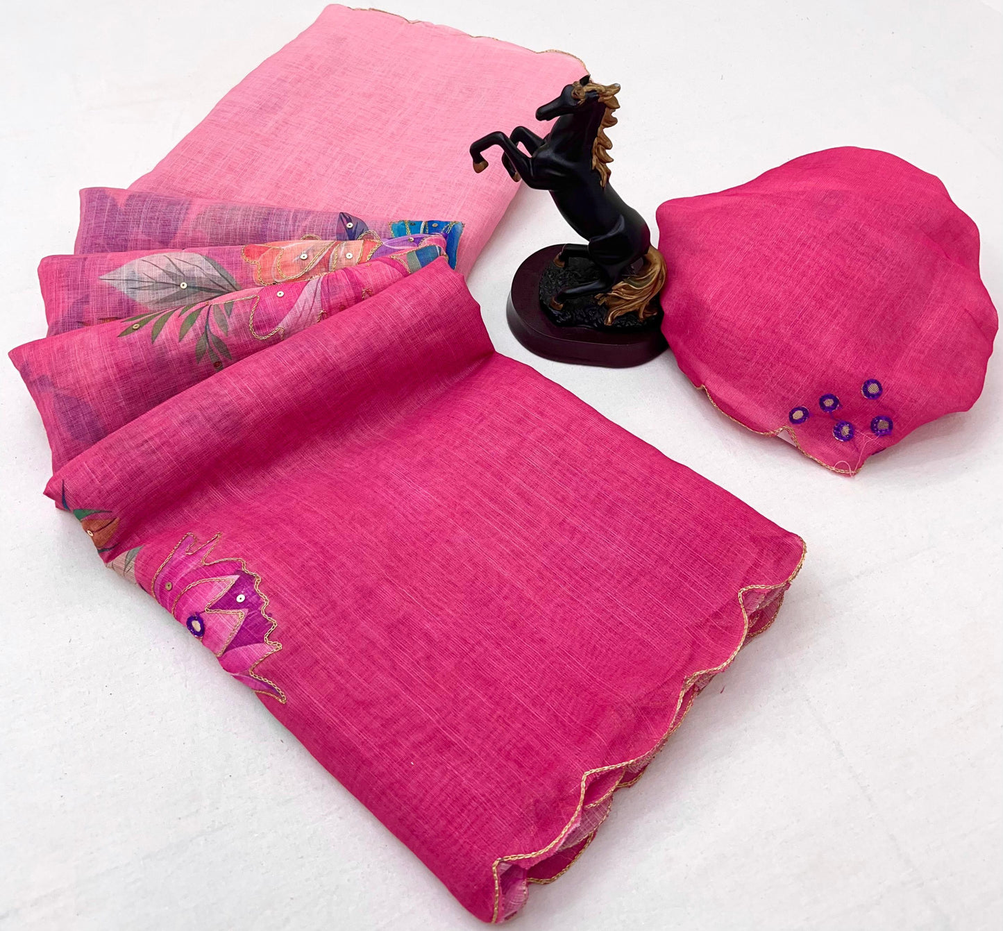 Pink Cotton Linen With Embroidery Sequence Work