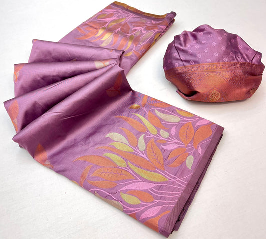 Light Purple Takshshila Banarasi Soft Silk Saree