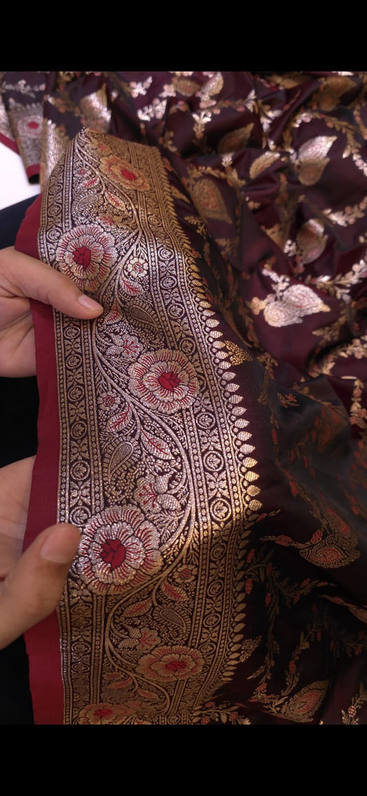 Exclusive Maroon Banarasi Satin Silk Saree