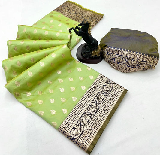 Pista Premium Banarasi Soft Silk Saree