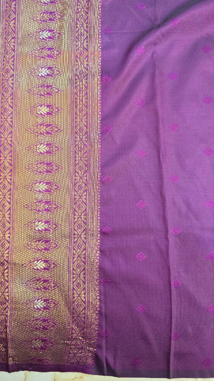 Saundarya Antique Gold with Purple Kanjivaram Tissue Soft Silk Saree