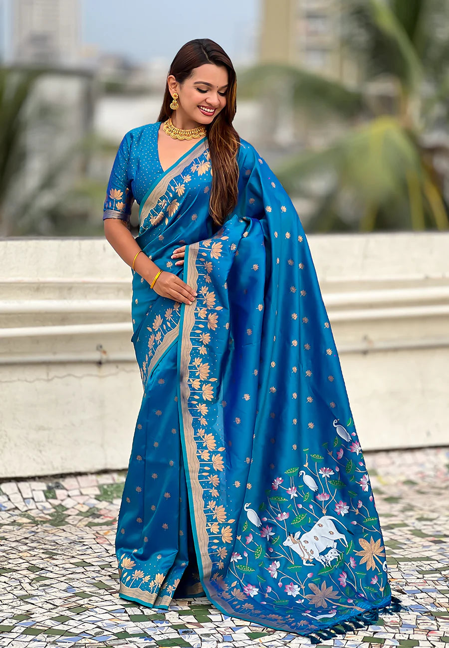 Blue Zari Woven Pichwai Silk Saree