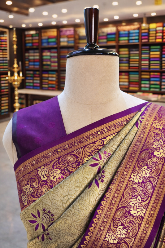 Sringara Antique Gold with Purple Kanjivaram Tissue Soft Silk Saree
