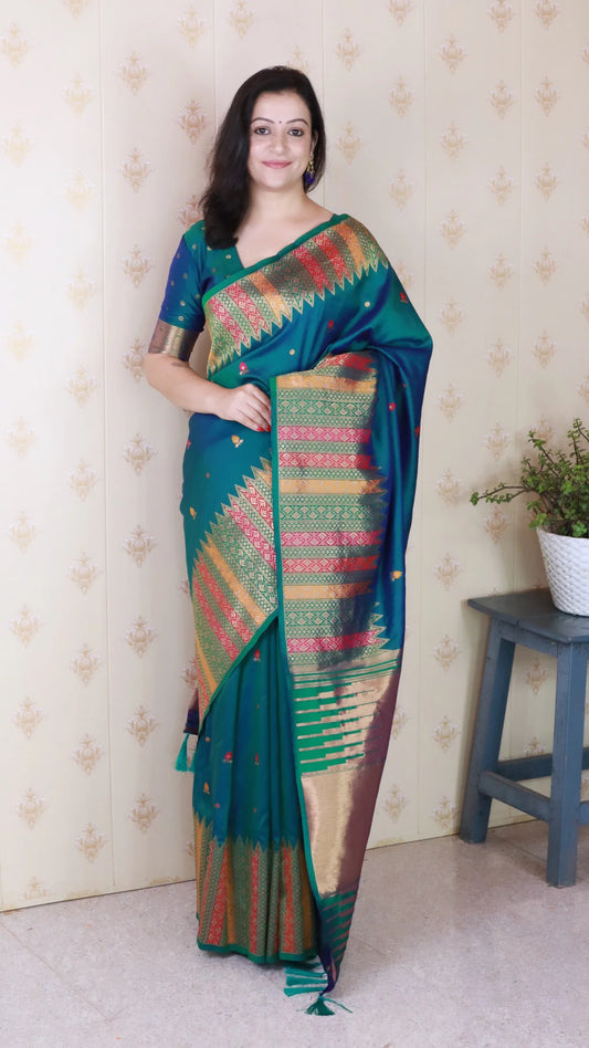 Green Soft Silk Fancy Border Paithani Saree