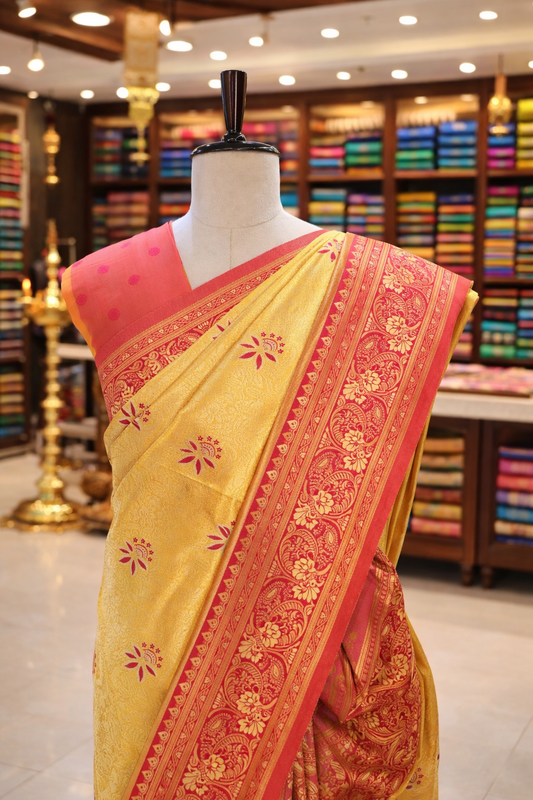 Sringara Yellow Gold Kanjivaram Tissue Soft Silk Saree