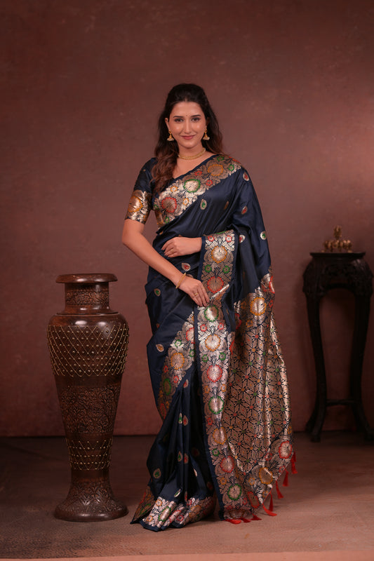 Navy blue Banarasi Silk Saree