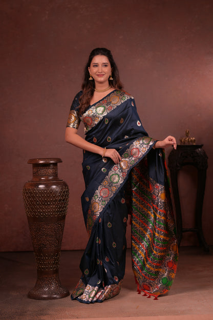 Navy blue Banarasi Silk Saree