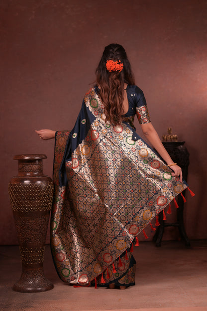 Navy blue Banarasi Silk Saree