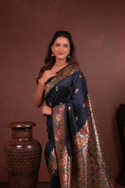 Navy blue Banarasi Silk Saree
