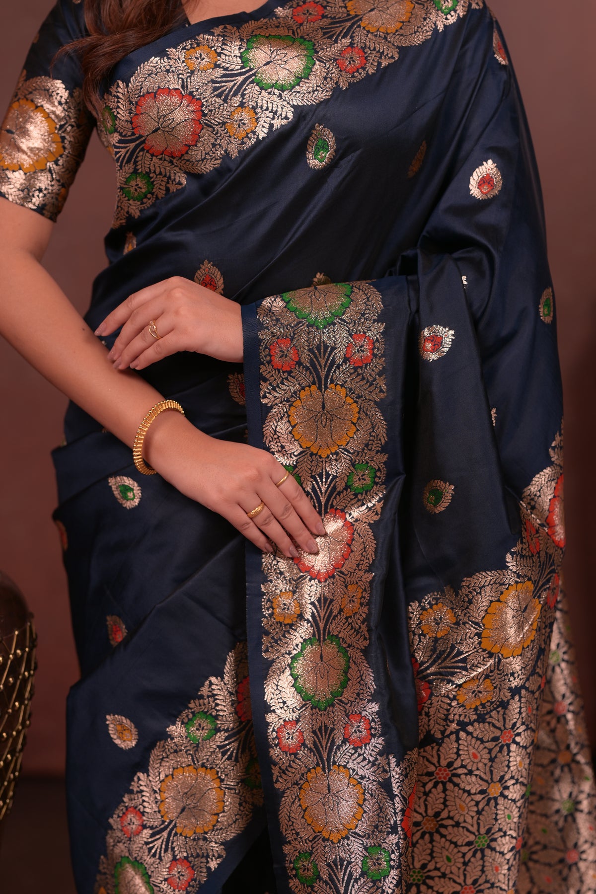 Navy blue Banarasi Silk Saree