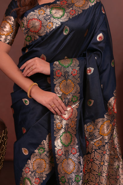 Navy blue Banarasi Silk Saree