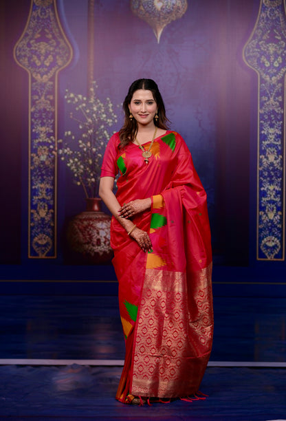 Red Temple Border Silk Saree