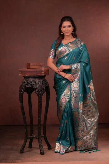 Teal Banarasi Silk Saree