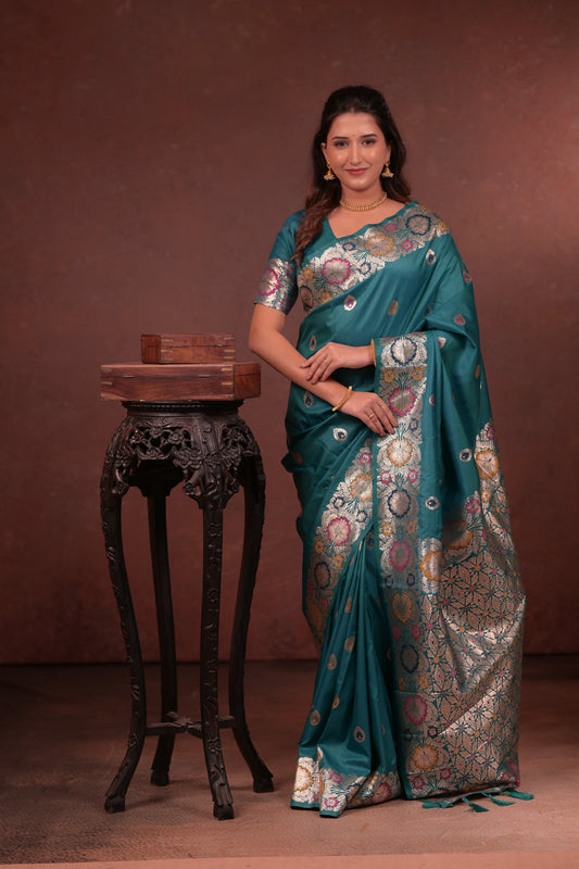 Teal Banarasi Silk Saree