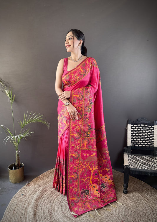 Pink Pashmina Soft Silk Saree