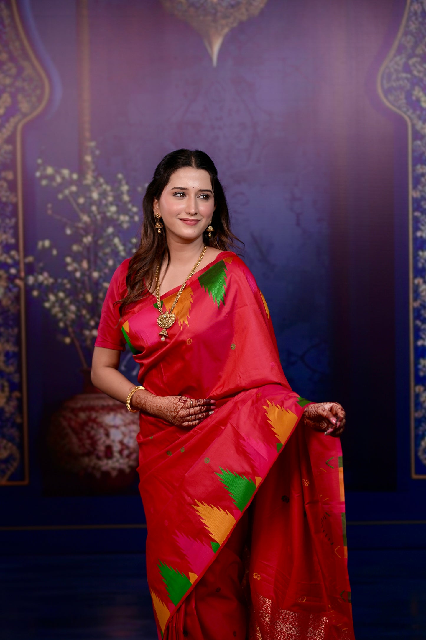 Red Temple Border Silk Saree