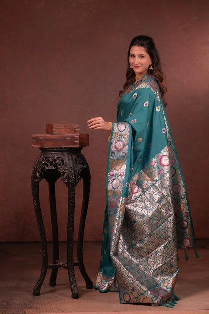 Teal Banarasi Silk Saree