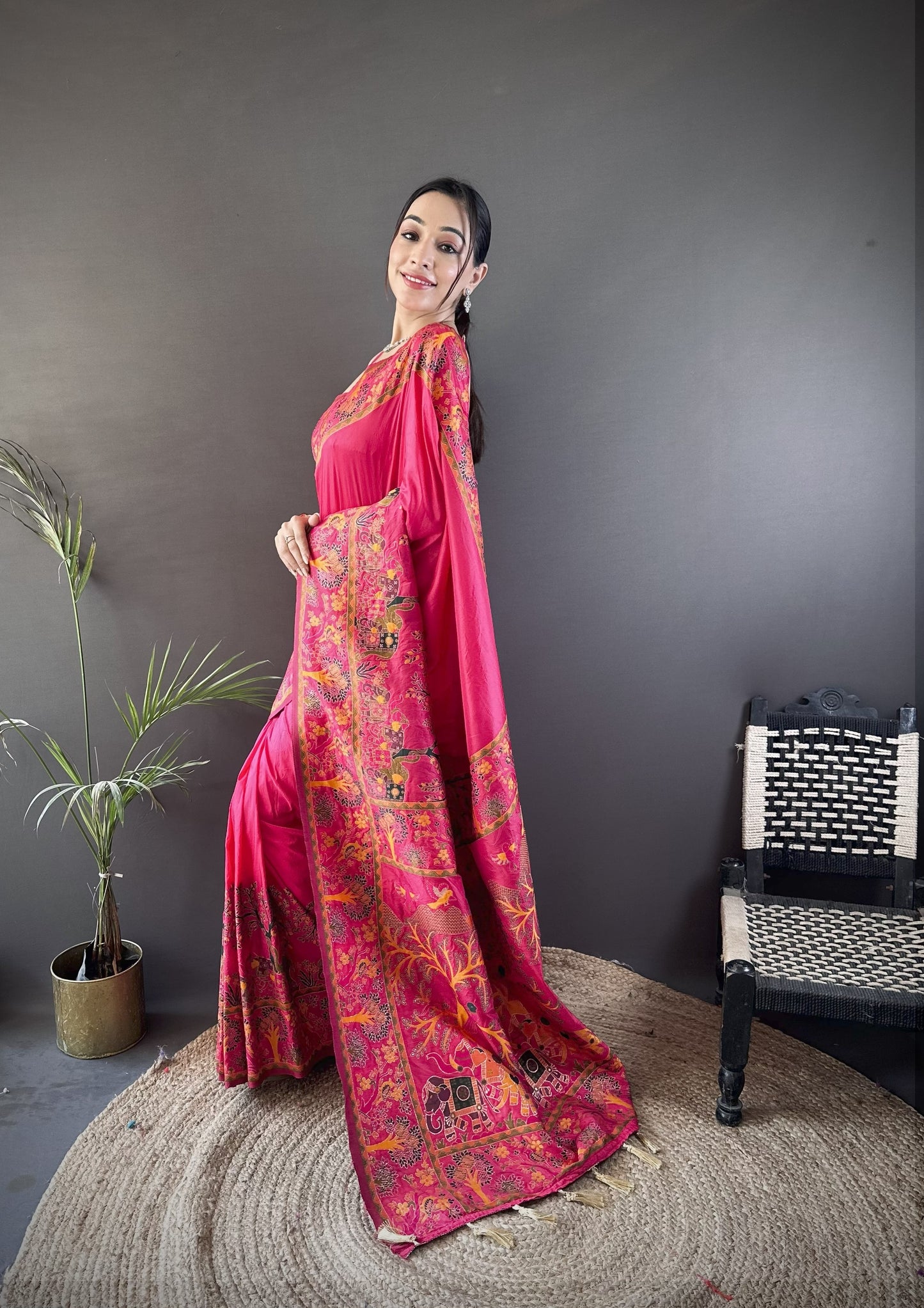 Pink Pashmina Soft Silk Saree