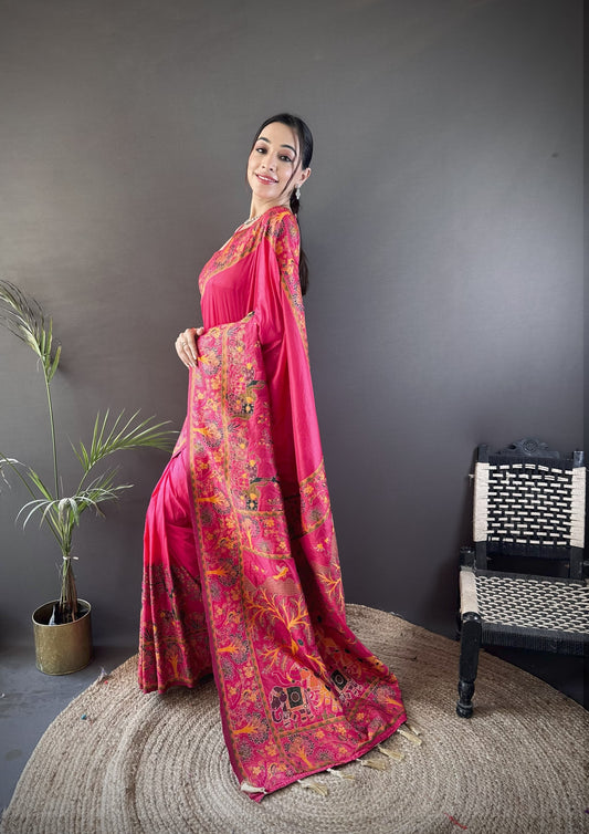 Pink Pashmina Soft Silk Saree