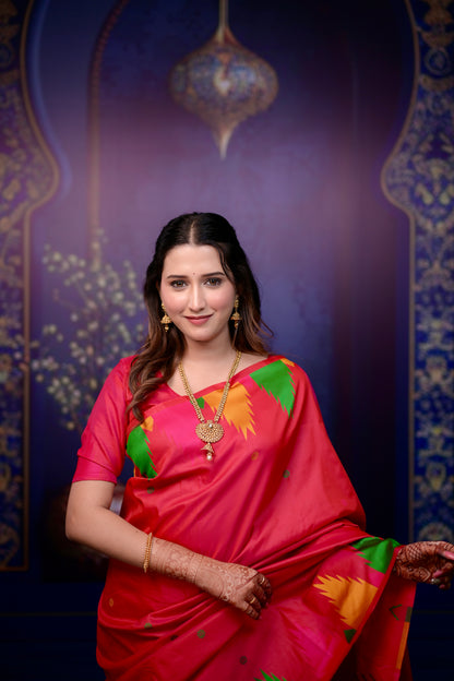 Red Temple Border Silk Saree