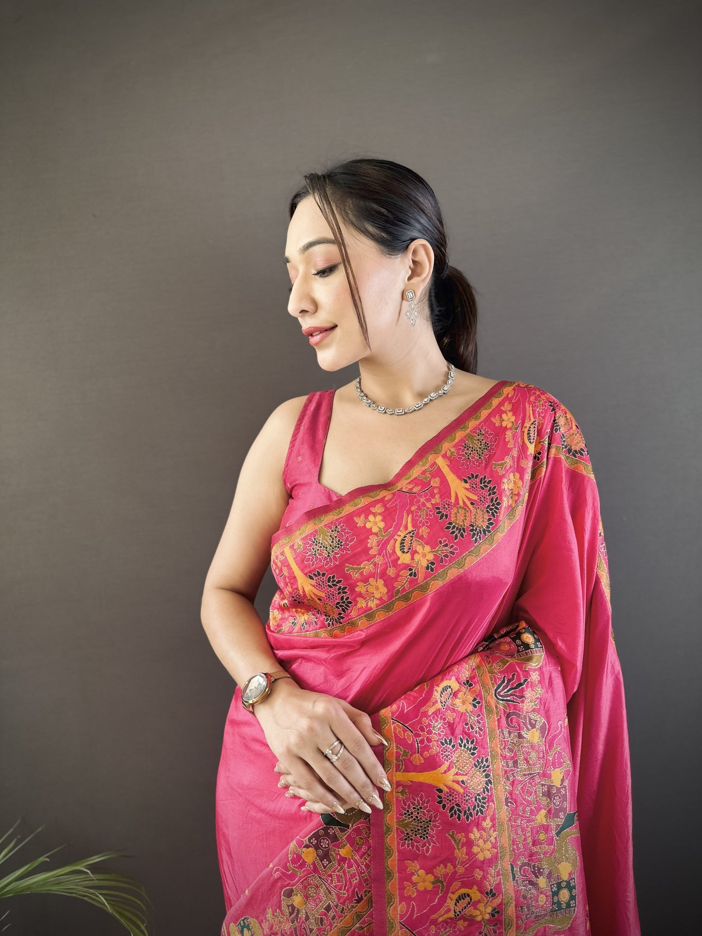 Pink Pashmina Soft Silk Saree