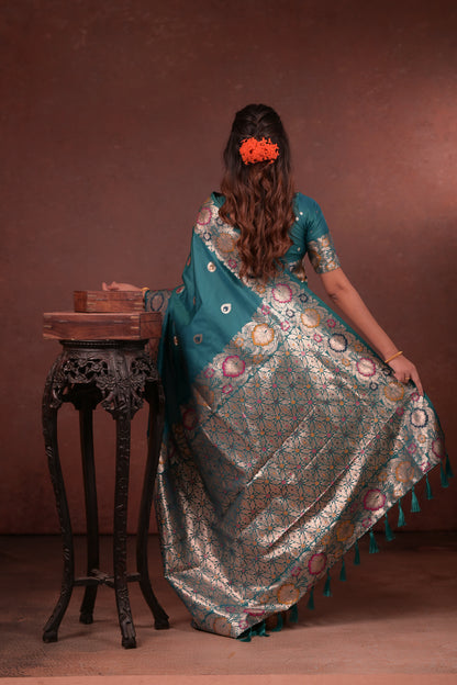 Teal Banarasi Silk Saree
