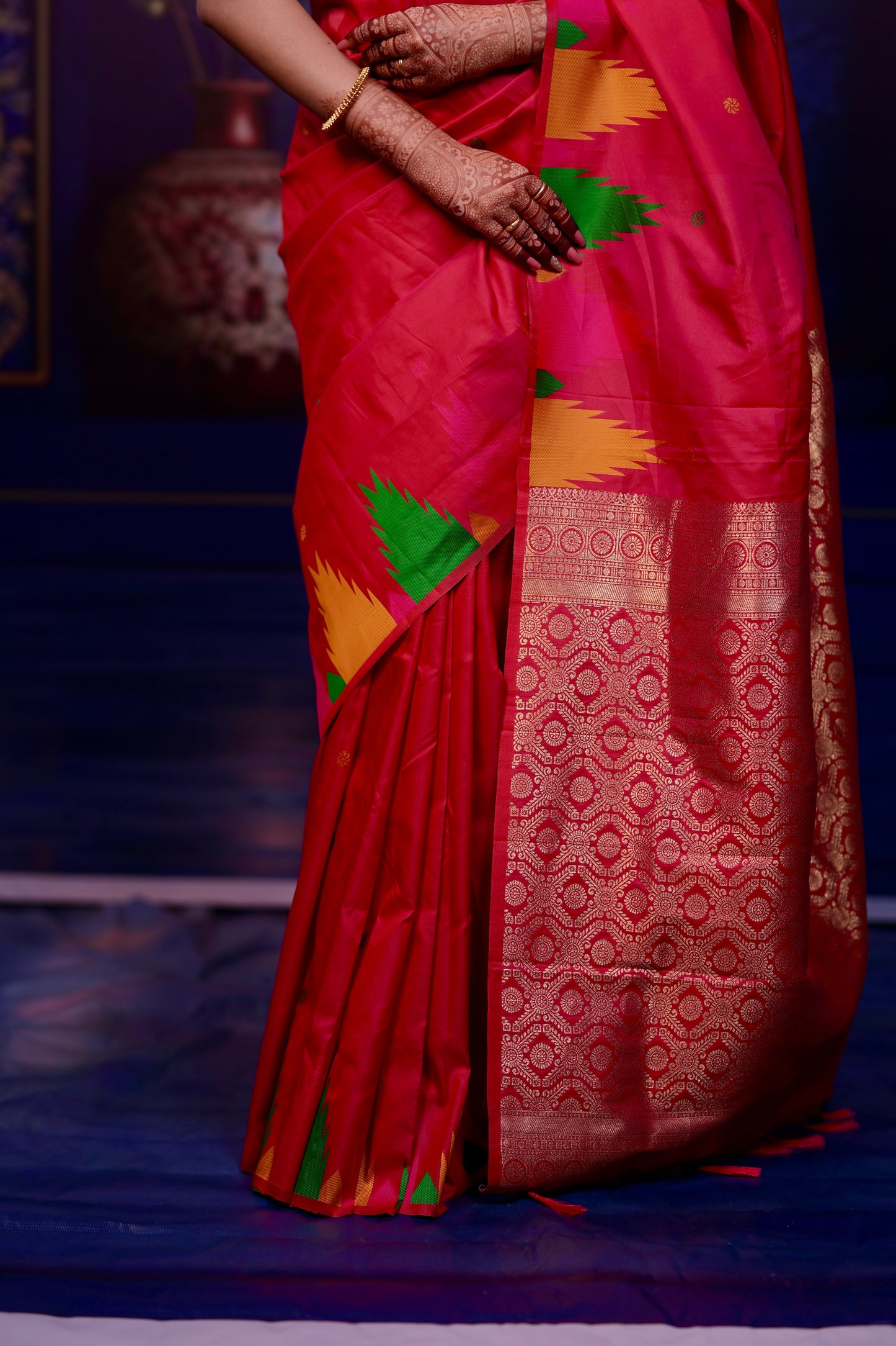 Red Temple Border Silk Saree