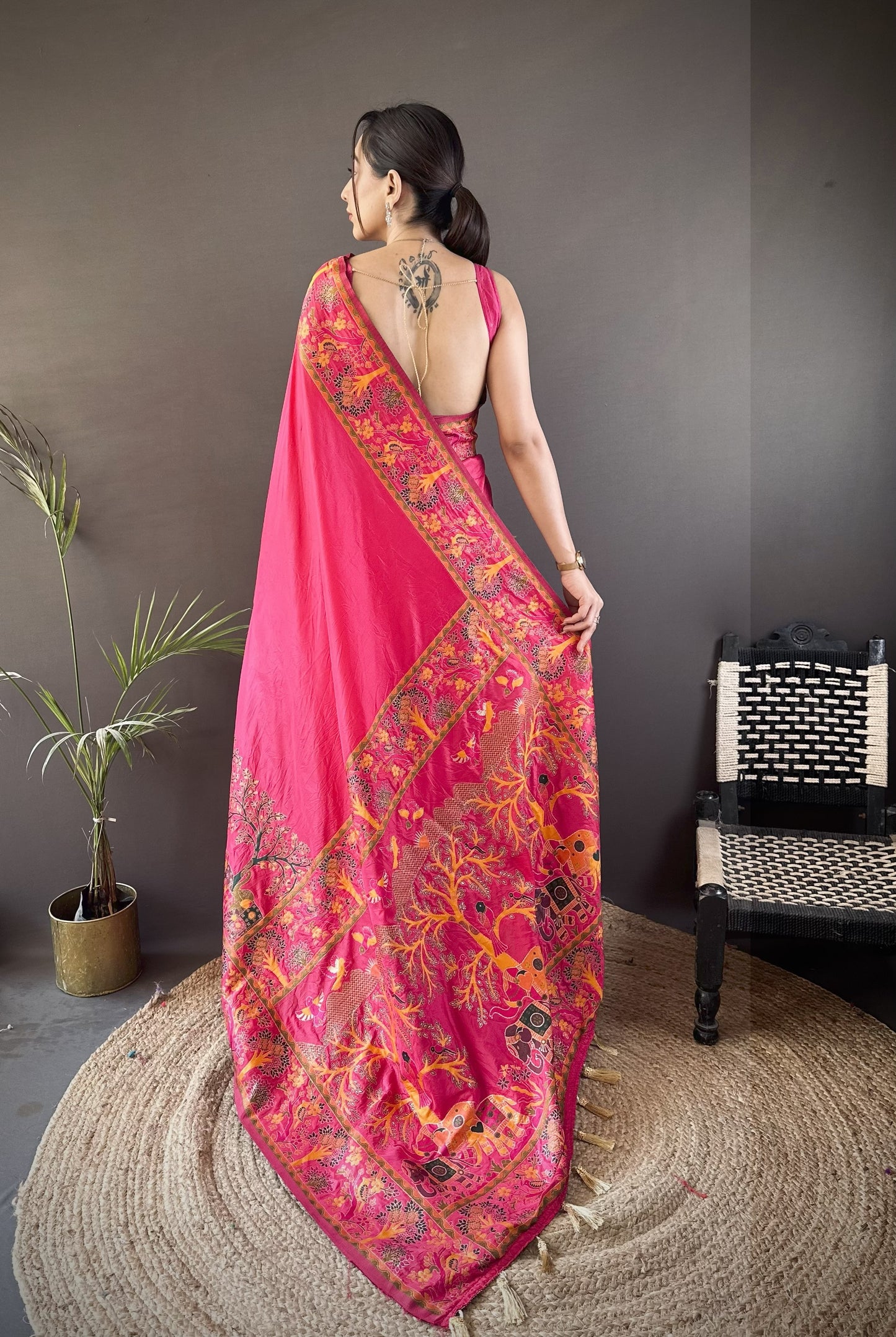Pink Pashmina Soft Silk Saree