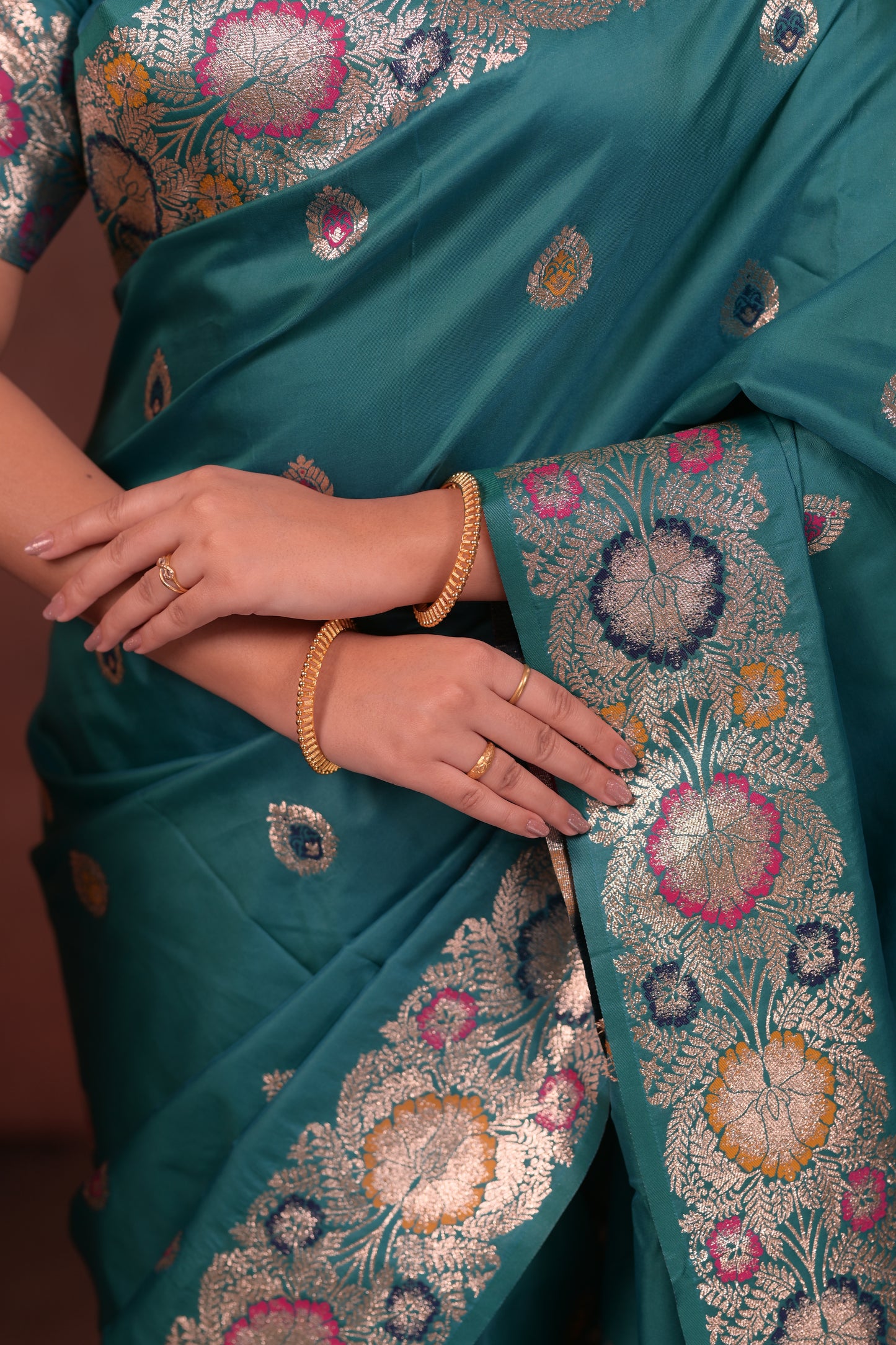 Teal Banarasi Silk Saree