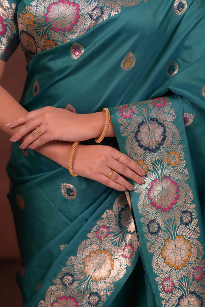 Teal Banarasi Silk Saree
