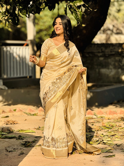 Elegant Tussar Silk Saree with Embroidery & Fancy Border