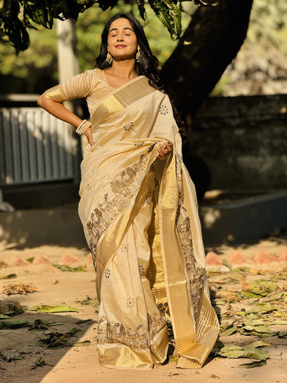 Elegant Tussar Silk Saree with Embroidery & Fancy Border
